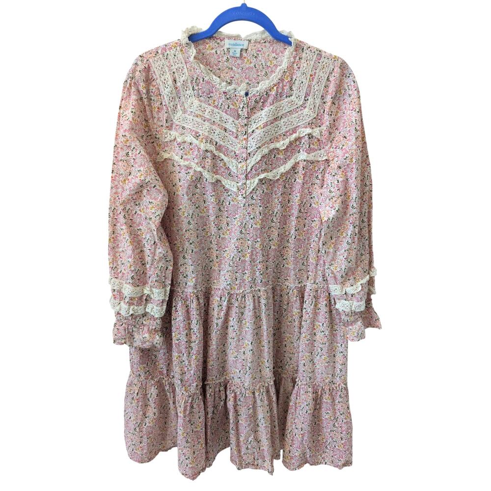 Sundance Ditsy Floral Cottagecore Dress Lace Ruffle Prairie size Medium